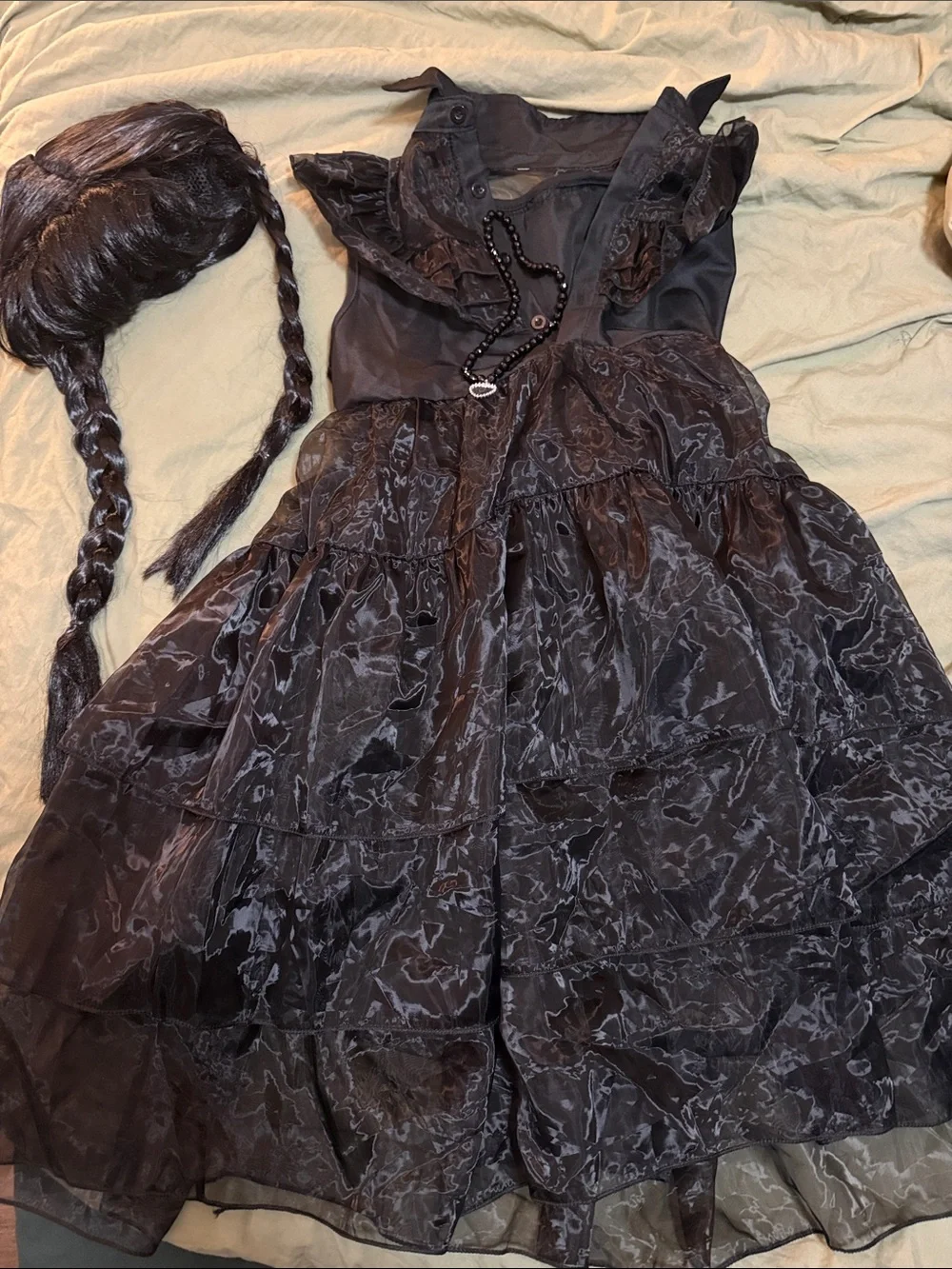 Girls' Black Gothic Witch Costume Dress with Wig and Necklace